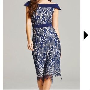 Lace knee length bardot dress